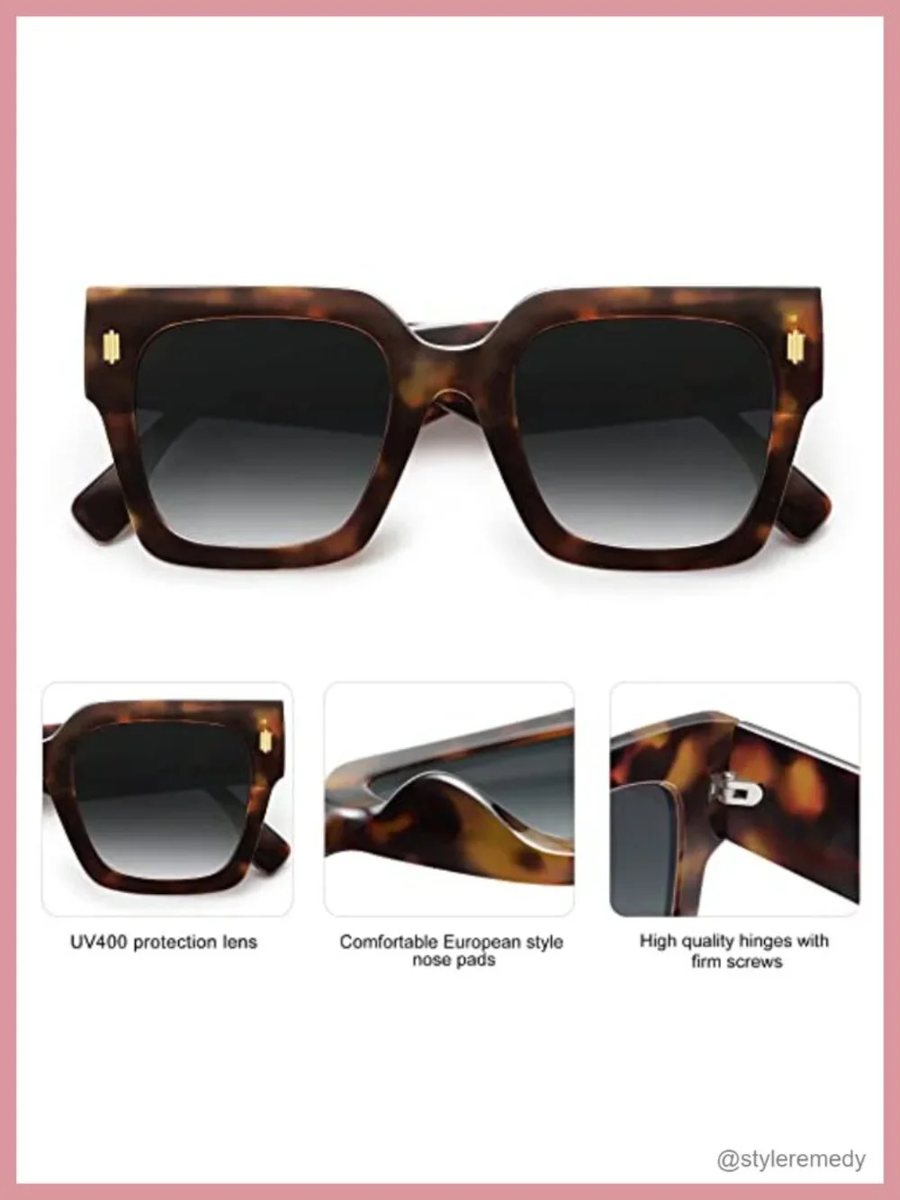 Vintage Oversized Square Sunglasses UV400 Polycarbonate Lens Non-Polarized